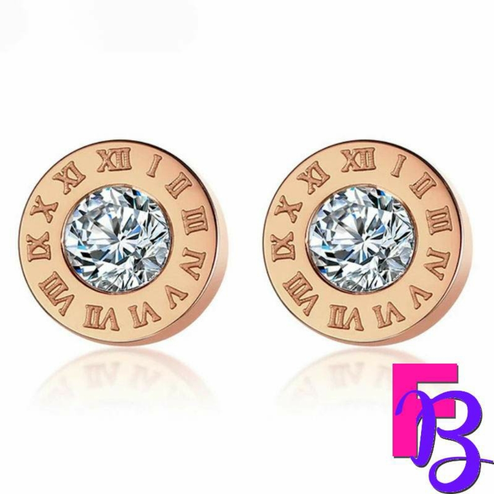 Roman Rose Gold Numeral Stud Earrings - Picture 3 of 8